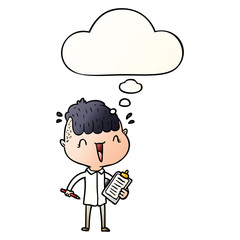 cartoon happy boy surprised and thought bubble in smooth gradient style