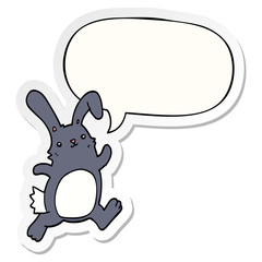 cartoon rabbit running and speech bubble sticker