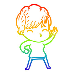 rainbow gradient line drawing cartoon woman thinking