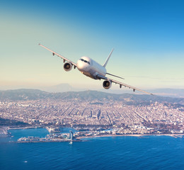 flying above Barcelona city