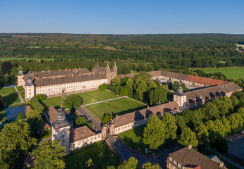 Aerial view of The Princely Abbey of Corvey in North Rhine-Westphalia, Germany