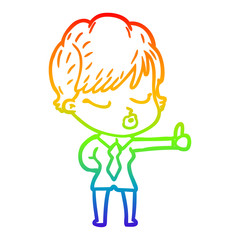rainbow gradient line drawing cartoon woman with eyes shut