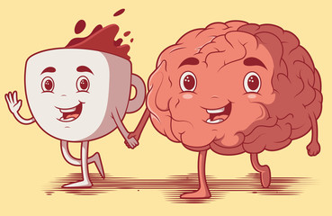 Coffee and Brain vector illustration. Wake up design, energy, power, food, drink, intelligence concept