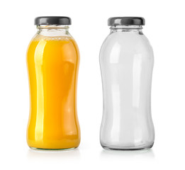 orange juice  and empty bottles