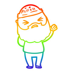 rainbow gradient line drawing cartoon man with beard