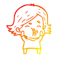 warm gradient line drawing cartoon girl pulling face