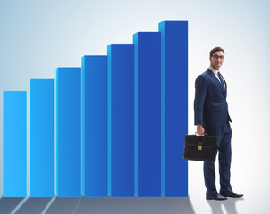 Young businessman in business concept with bar charts