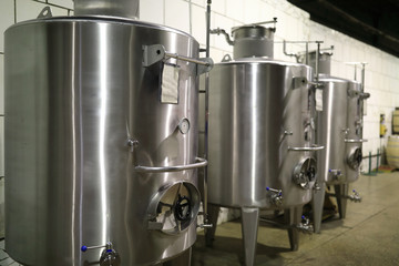 Metal tanks in winery
