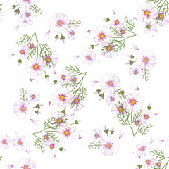 Fototapeta na wymiar Field of white chamomile, great design for any purposes. Abstract bouquet design. Retro style.