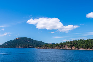 Fantastic view over ocean and mountains in Vancouver, Canada.