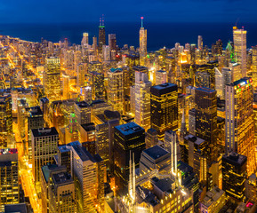 aerial view of Chicago Skylines night
