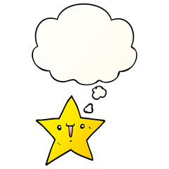 cute cartoon star and thought bubble in smooth gradient style