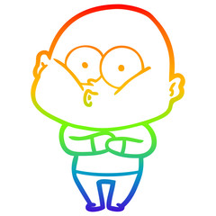 rainbow gradient line drawing cartoon bald man staring