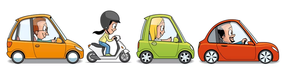 Foto auf Acrylglas Cartoon-Autos Fahrzeuggruppe