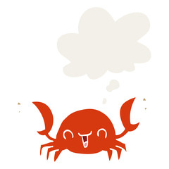 cartoon crab and thought bubble in retro style