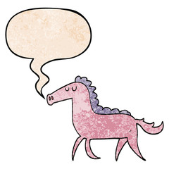 cartoon horse and speech bubble in retro texture style