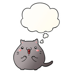 happy cartoon cat and thought bubble in smooth gradient style