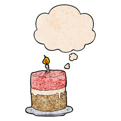 cartoon cake and thought bubble in grunge texture pattern style