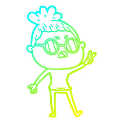 cold gradient line drawing cartoon annoyed woman