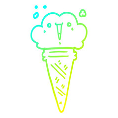 cold gradient line drawing cartoon ice cream with face