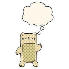 cartoon teddy bear and thought bubble in comic book style