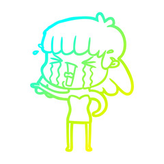 cold gradient line drawing cartoon woman in tears