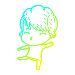 cold gradient line drawing cartoon woman thinking