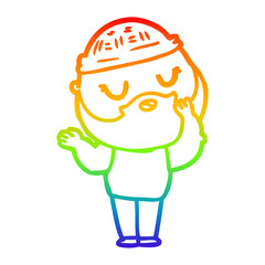 rainbow gradient line drawing cartoon man with beard