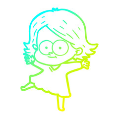 cold gradient line drawing happy cartoon girl