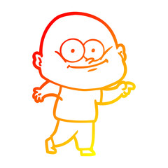 warm gradient line drawing cartoon bald man staring