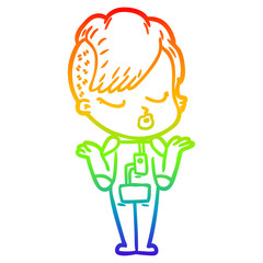rainbow gradient line drawing cartoon pretty hipster girl