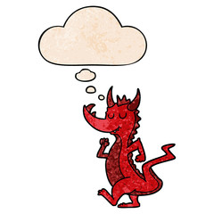 cartoon cute dragon and thought bubble in grunge texture pattern style