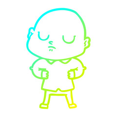 cold gradient line drawing cartoon bald man
