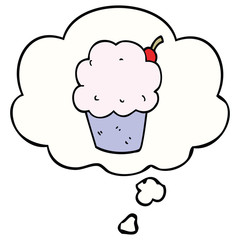 cartoon cupcake and thought bubble