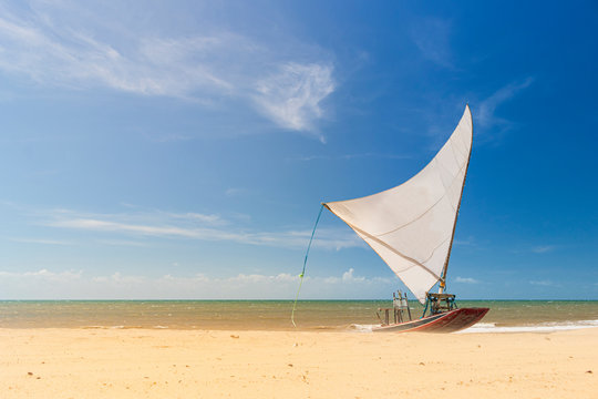 raft on beachfront of Fontes, Cear&aacute; - Brazil