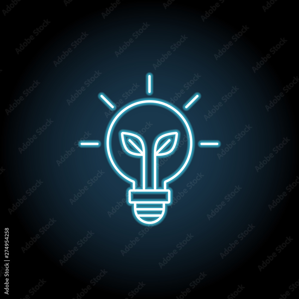 Poster light bulb with a plant inside neon icon. simple thin line, outline vector of sustainable energy ico