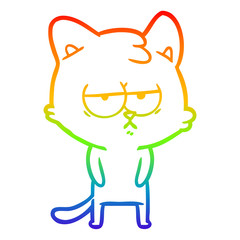 Obraz premium rainbow gradient line drawing bored cartoon cat