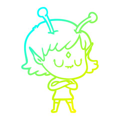 cold gradient line drawing cartoon alien girl
