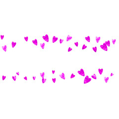 Mothers day background with pink glitter confetti. Isolated heart symbols in rose color. 