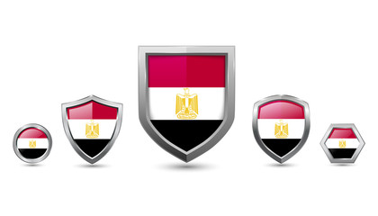 set of Egypt country flag with metal shape shield badge