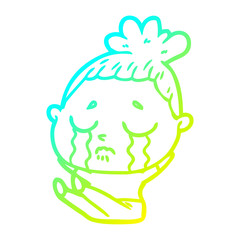 cold gradient line drawing cartoon crying woman