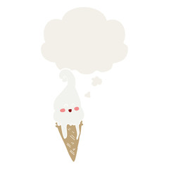 cartoon ice cream and thought bubble in retro style