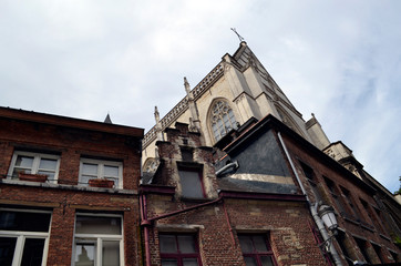 Old buildings surrounding the Gothic cathedral of Our Lady, from Antwerp, Belgium