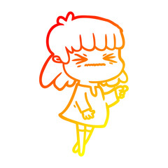 warm gradient line drawing cartoon angry girl