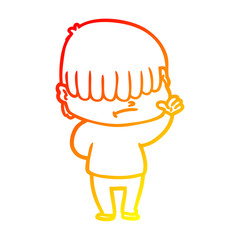 warm gradient line drawing cartoon boy with untidy hair