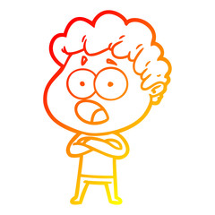 warm gradient line drawing cartoon man gasping in surprise