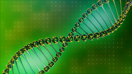 DNA helix spiral radioactive. Glowing green. science and health 3d illustration
