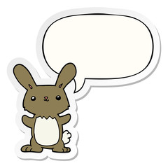 cute cartoon rabbit and speech bubble sticker