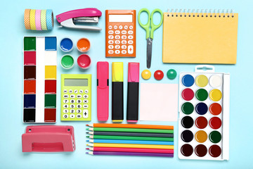 School supplies on blue background