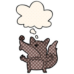 cartoon werewolf howling and thought bubble in comic book style